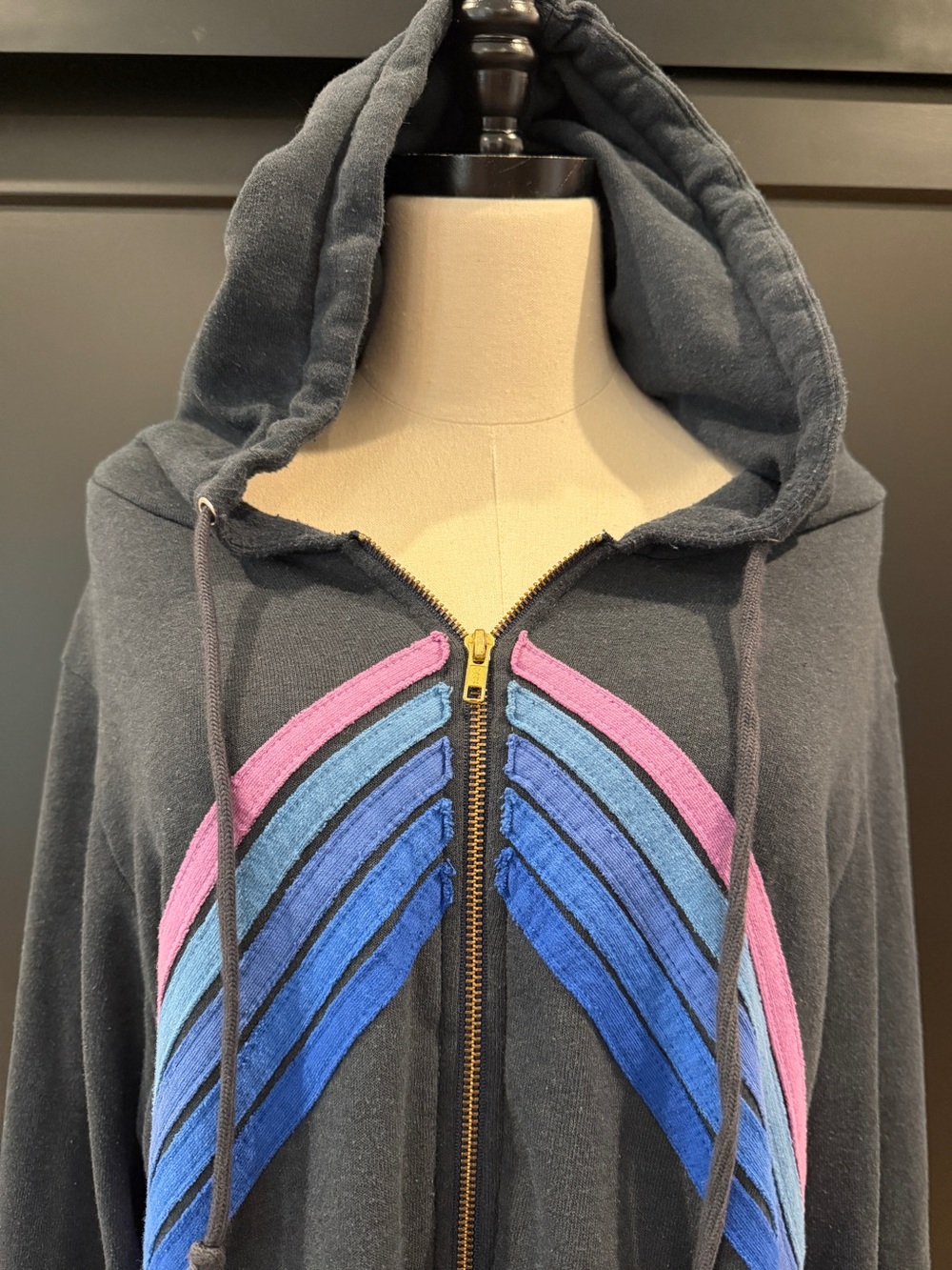 Aviator Nation Zip-Up Five Stripe Charcoal Mountain Stitch Hoodie in XL - RARE! - Picture 6 of 16